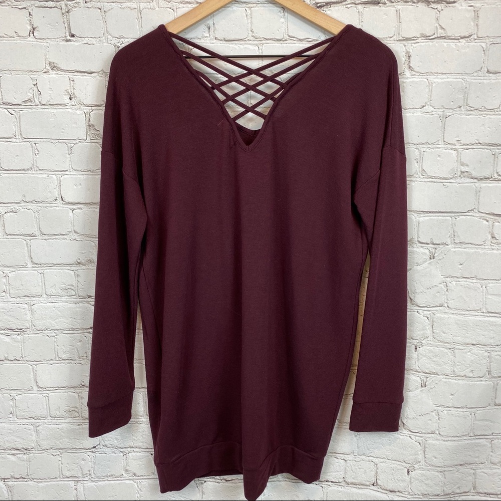 CUPIO Oversized Strappy V-Neck Sweater S Red - Picture 3 of 8